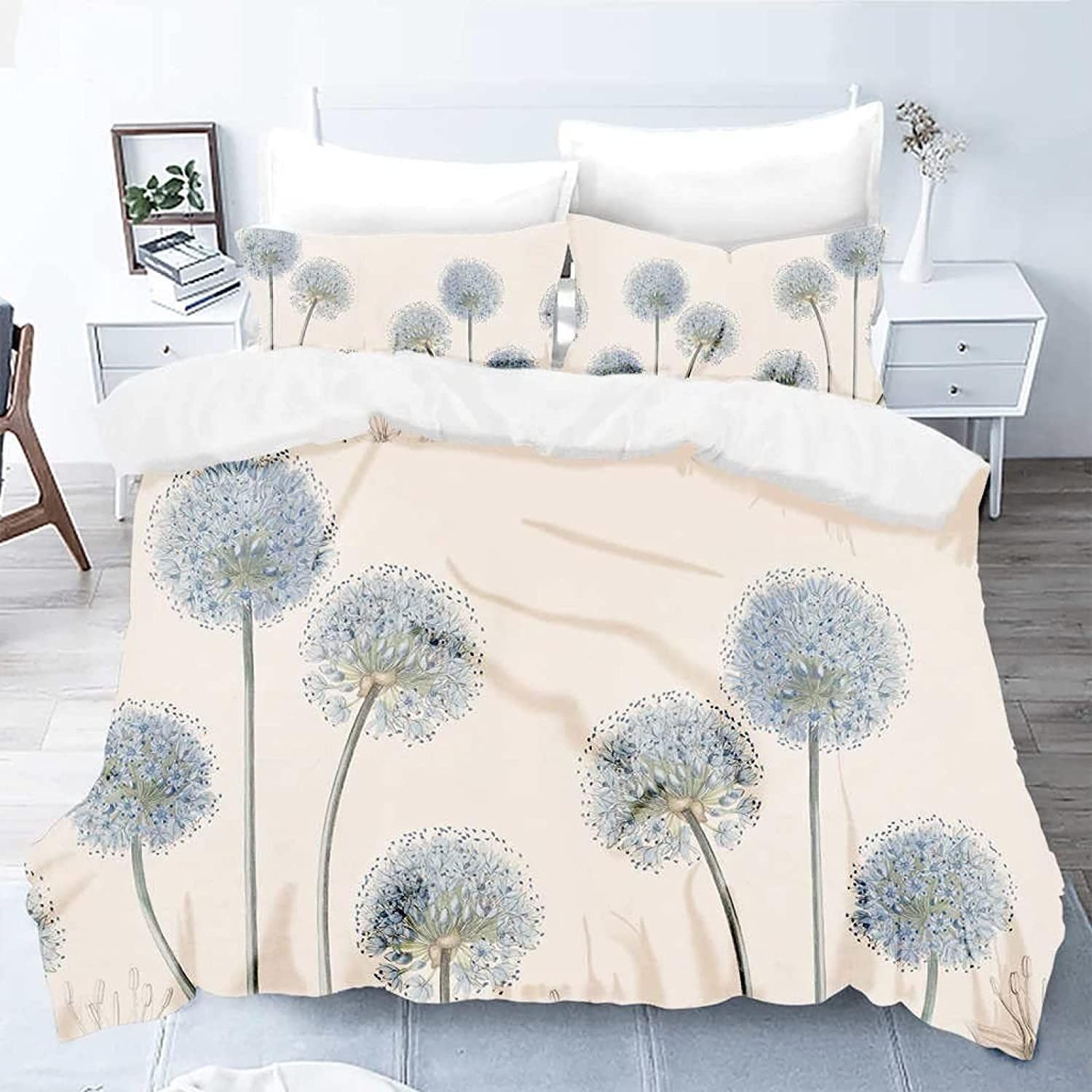 NUEYSP Double Duvet Set Dandelion Double Bed Duvet Cover Set for Kids Aldult with Zipper Closure Hypoallergenic Microfiber Quilt Cover 78.7"x 78.7" + 2 Pillowcases 19.7"x 29.5"