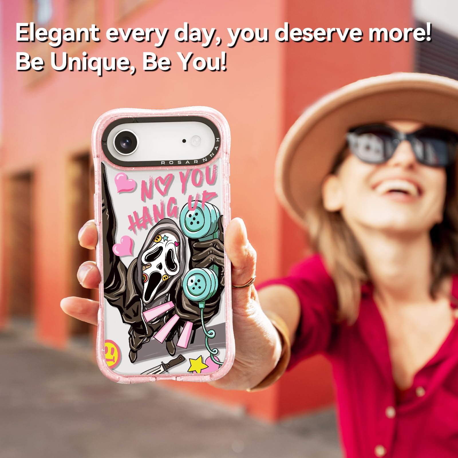 Rosarnnah 17GPR - Bonita funda compatible con iPhone Air, protección contra caídas de grado militar de 20 pies, a prueba de golpes, diseño de esqueleto divertido rosa con purpurina para iPhone Air