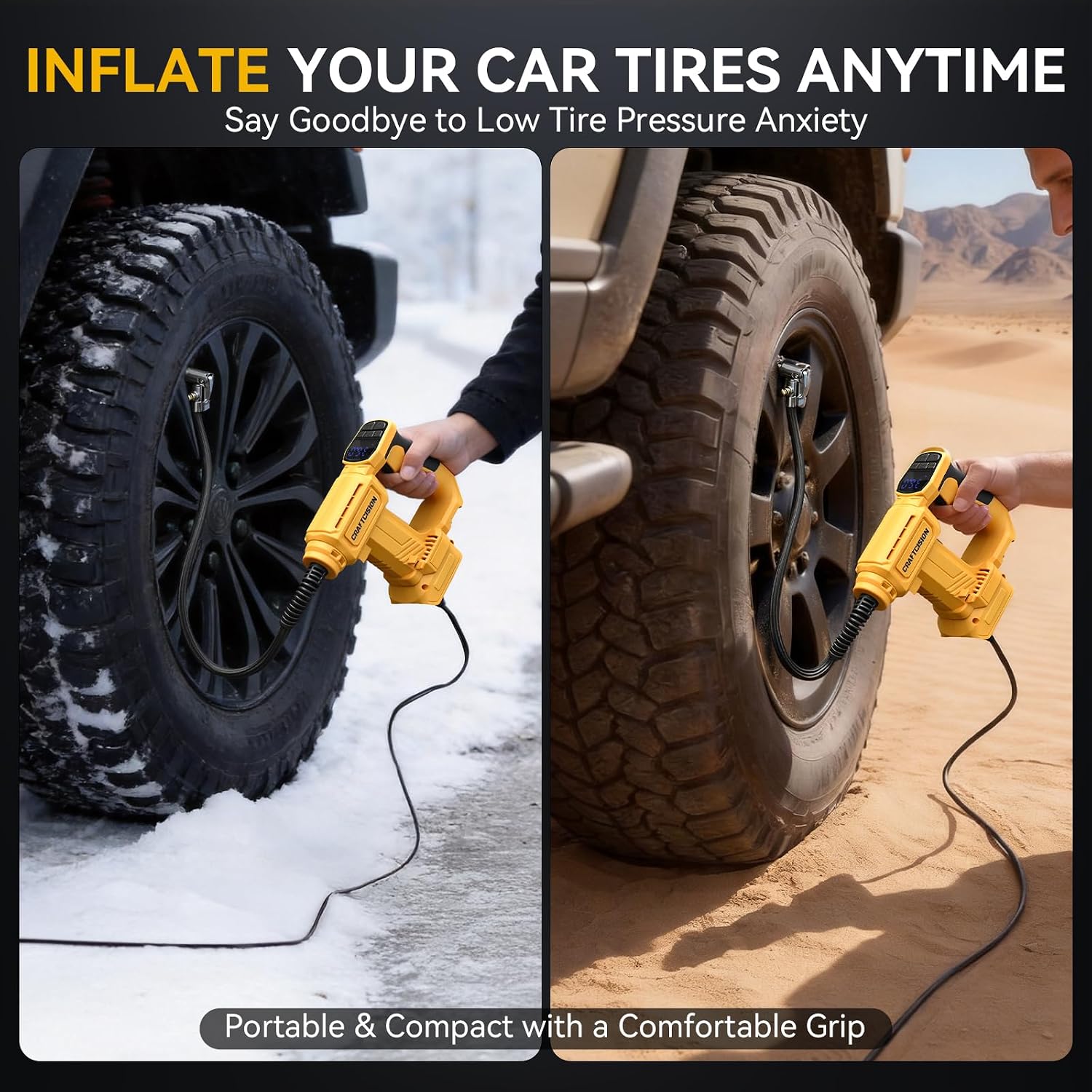 Tire Inflator Portable Air Compressor Compatible with Dewalt 20V Max Battery 150PSI Electric Air Pump with Built-in Deflate Valve for Quick Air Release for Cars, Bikes, Balls(Bare Tool)
