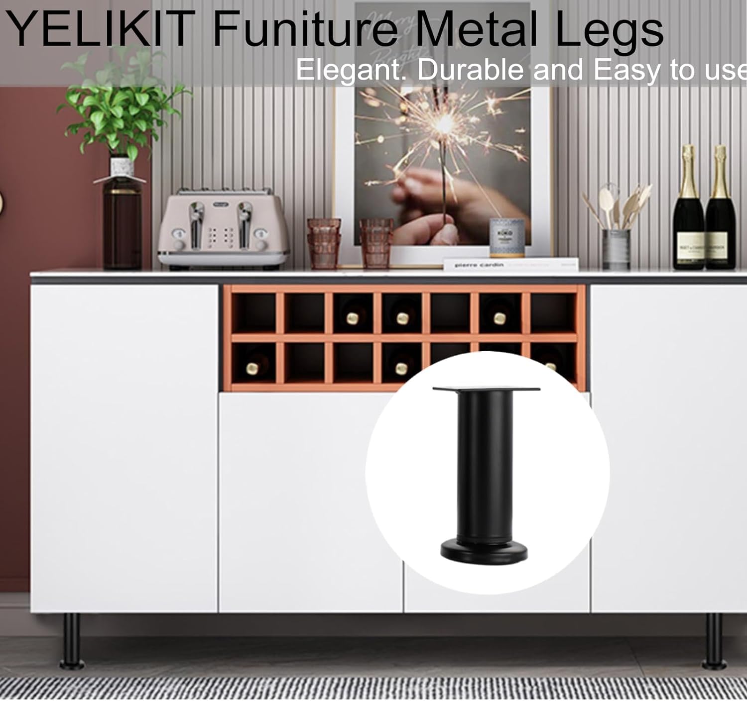 YELIKIT 2-Piece Bed Support Legs - Adjustable Metal Furniture Legs, 25-42cm for Bed Sofa, Cabinet, Couch, Dresser, Table, YDFL-P-007 - Image 2