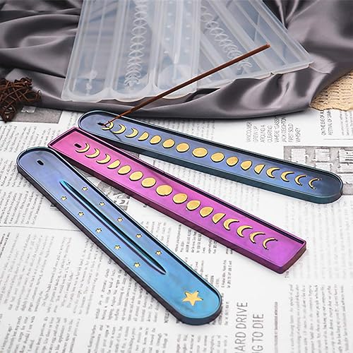 Miniatura 3 de Juego de moldes de silicona de resina epoxi para incienso de fase lunar, bandeja triple para velas de diosa, colector de cenizas, caja de