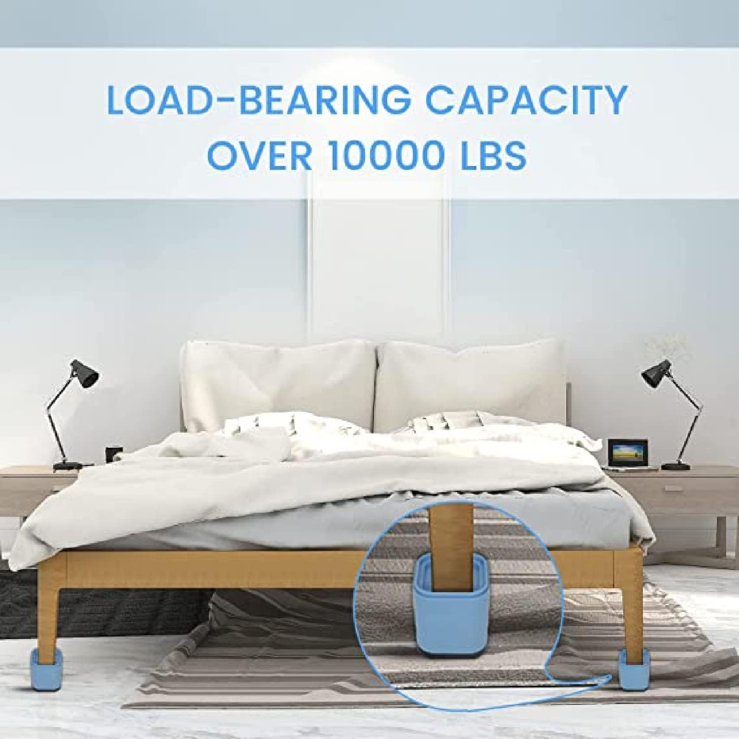 Heavy-Duty Adjustable Furniture Risers, Stackable Bed Leg Extenders with Non-Slip Pads, Floor Protectors (Pack of 8) 2