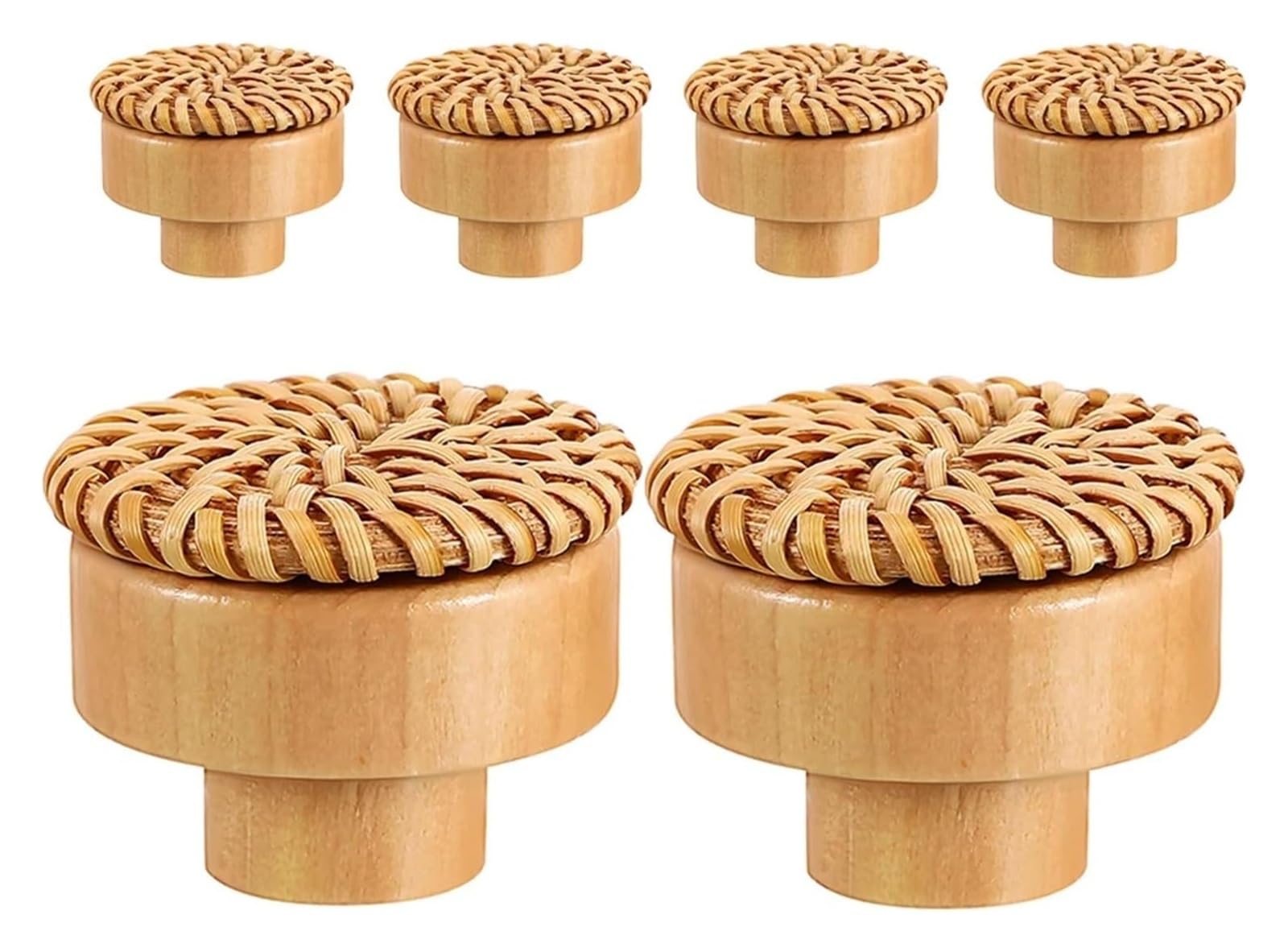NHralpajj Wood Rattan Round Woven Cabinet Knobs