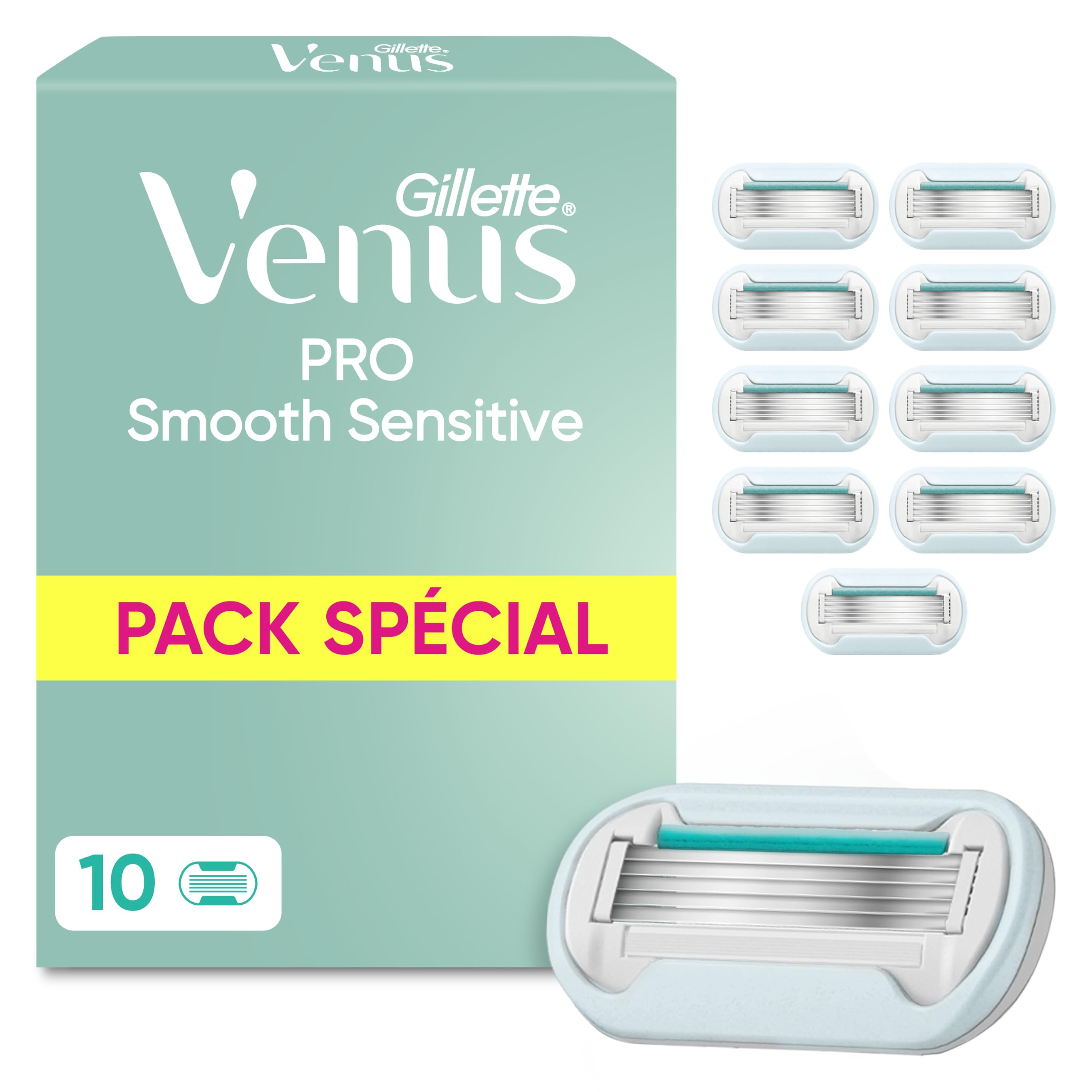 Gillette Venus Deluxe Smooth Sensitive Lot de 10 lames de rechange pour rasoir femme avec lame 5 fois pour un rasage lisse et durable