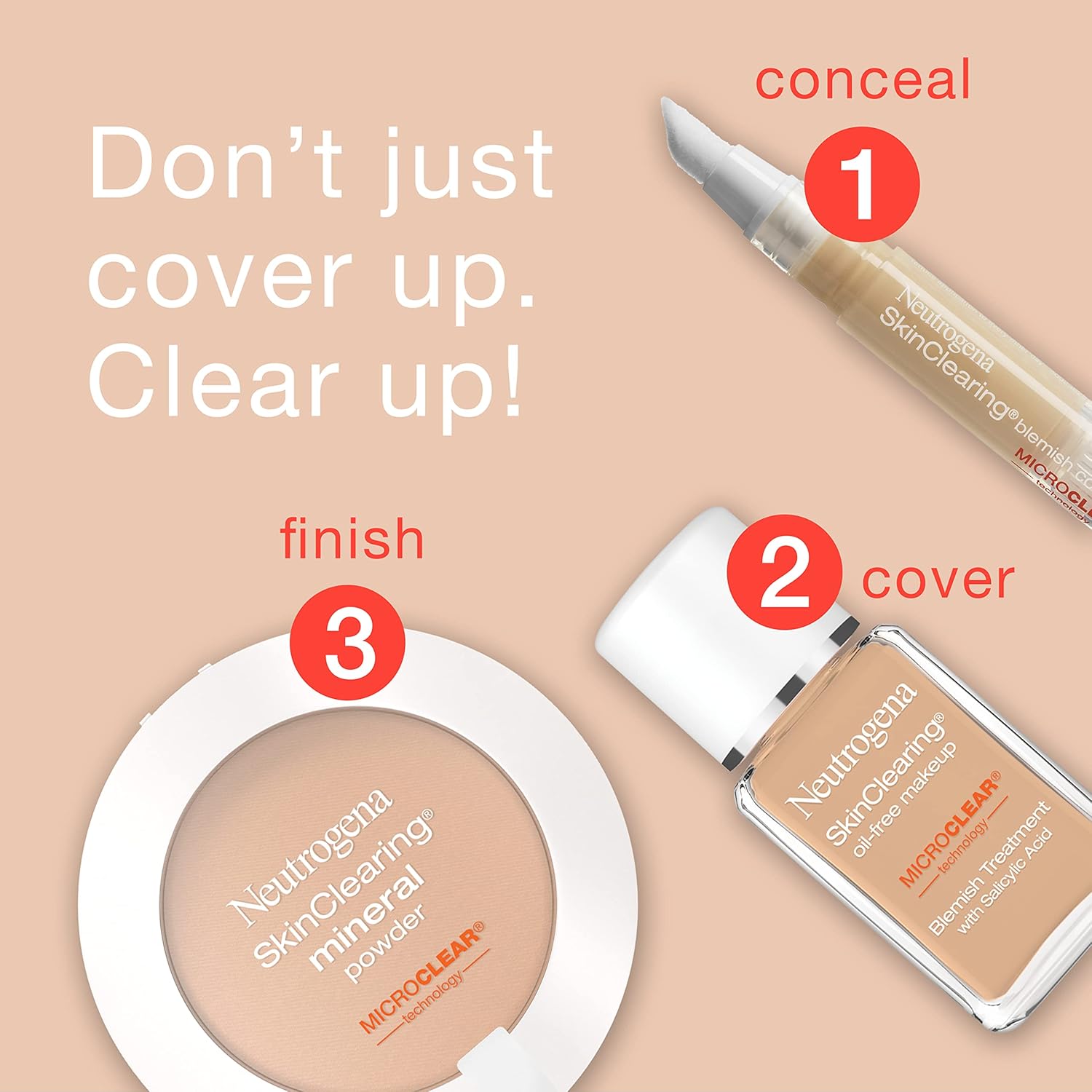 Neutrogena SkinClearing Mineral Acne-Concealing Pressed Powder Compact, Shine-Free & Oil-Absorbing Makeup with Salicylic Acid to Cover, Treat, & Prevent Breakouts, Chestnut 135,.38 oz (Pack of 2) - Image 5