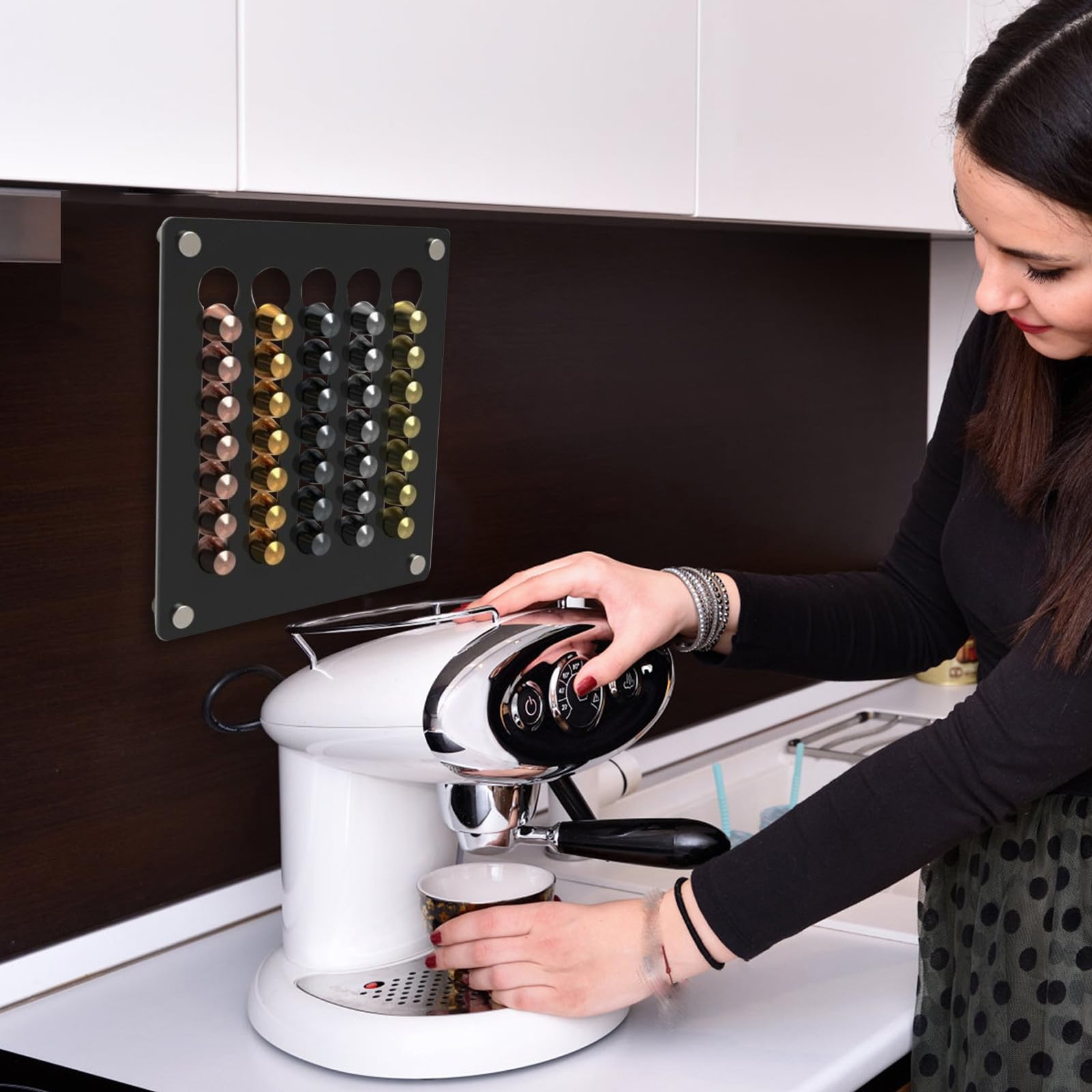 ibasenice Porta Capsule da Caffè a Parete in Acrilico Nero Raffinato