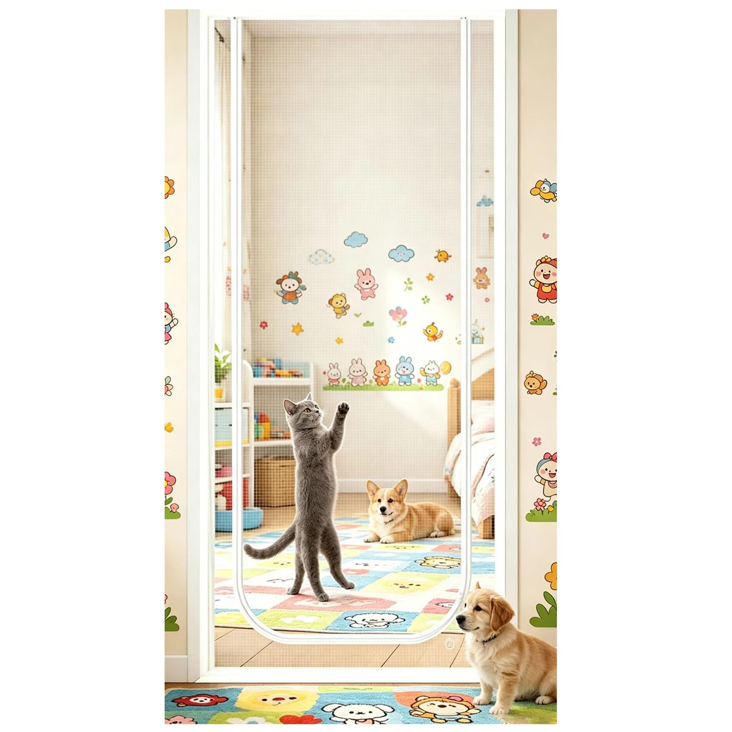 Porte moustiquaire anti-chat renforcée avec fermeture éclair pour la sécurité des animaux