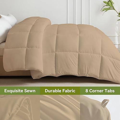 Miniatura 3 de L LOVSOUL - Relleno mullido de edredón, ultra suave, microfibra peinada de alta calidad, afelpado (tamaño king, 108 x 90 pulgadas, caqui)