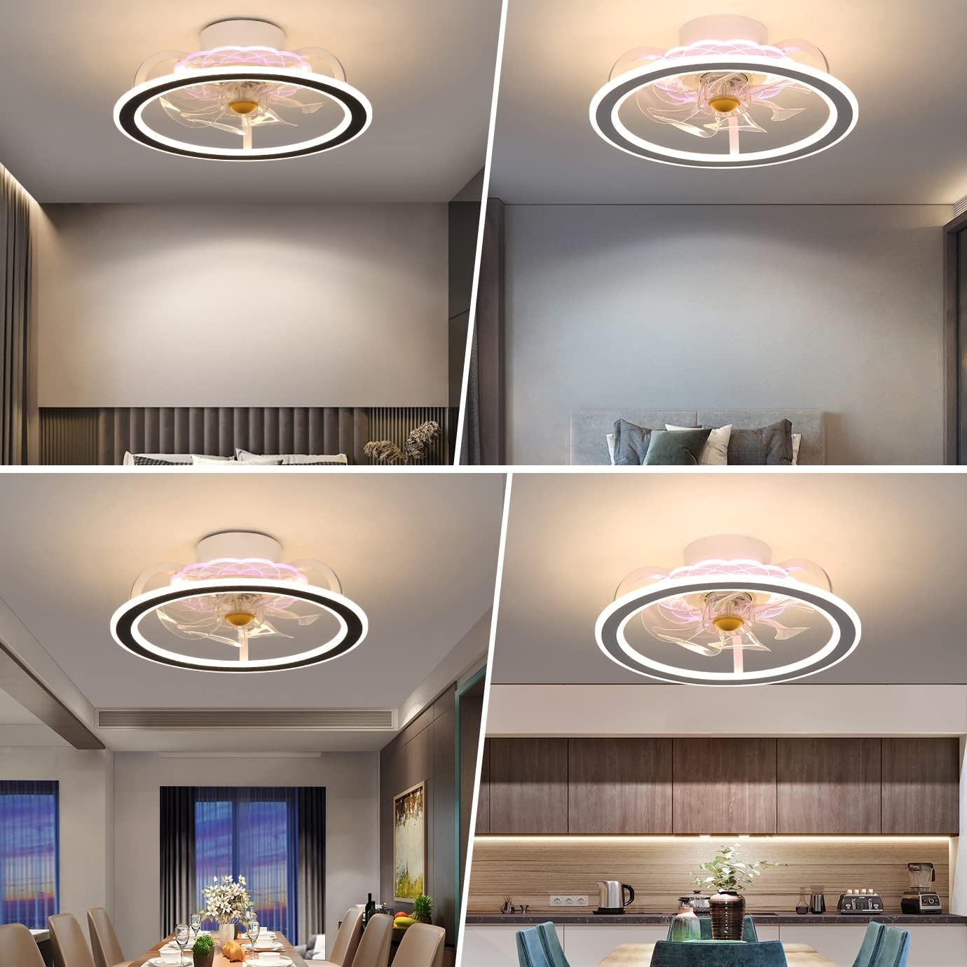 YUEGOO Ceiling Fans with Lamps,Bedroom Fan with Ceiling Light 3 Colors Dimmable Led Silent Remote Control Fan Ceiling Lights with Night Light Indoor Dining Room Ceiling Fan Light/Black