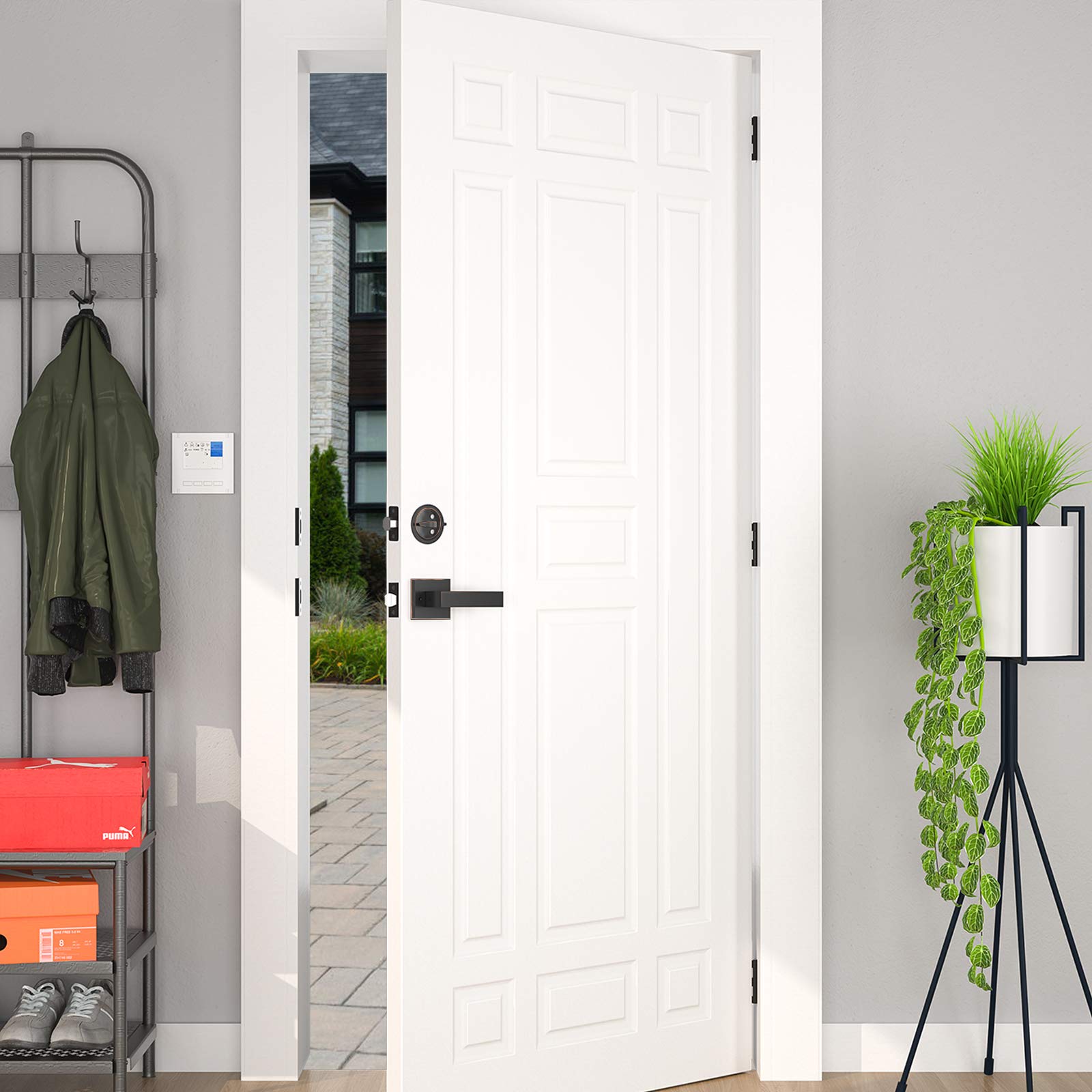 Buy HOSOM Front Door Handle Set, Deadbolt Lock Set with Key, Modern