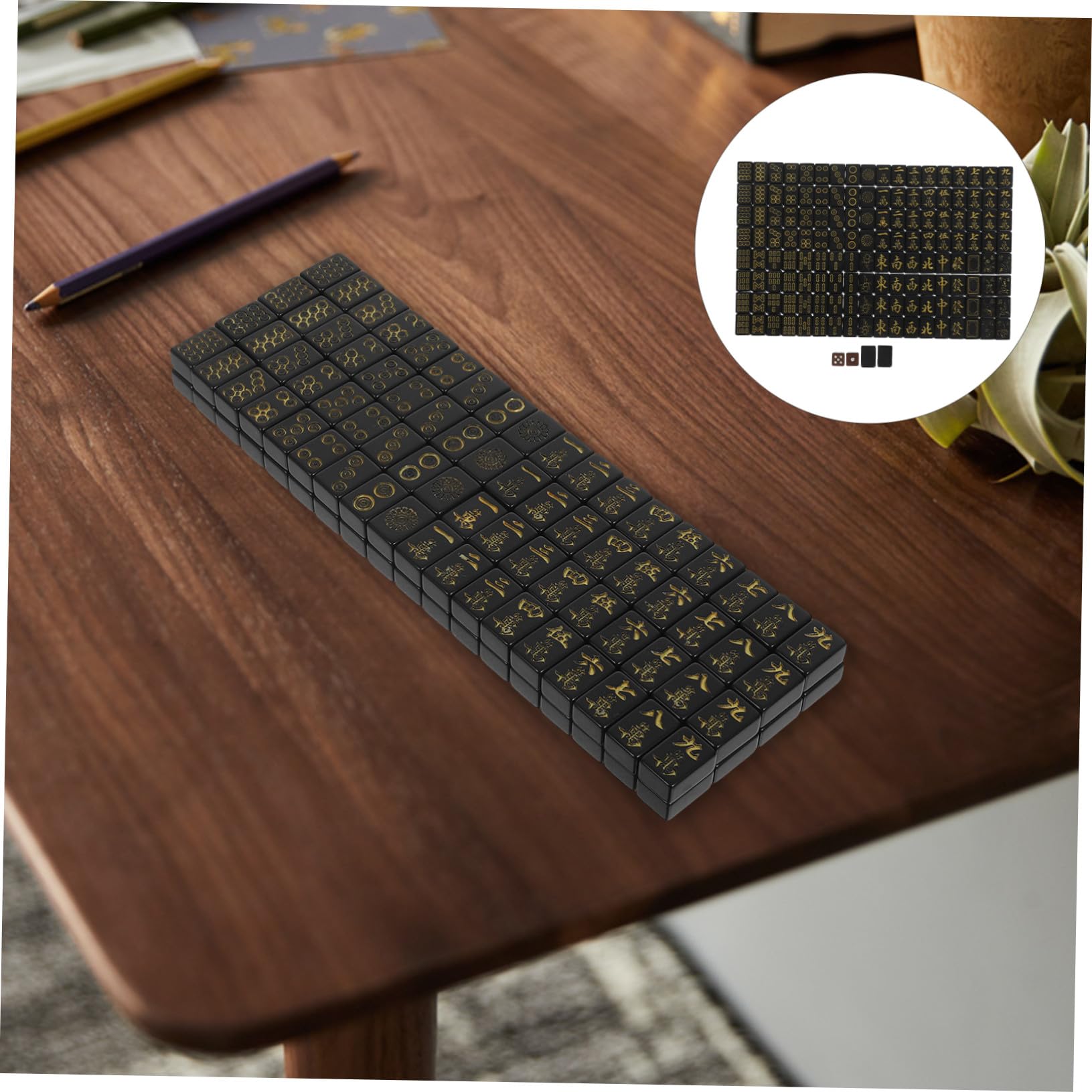 TOYANDONA Tragbares Mini Mahjong Set Luxus Schwarz Gold Mahjong Spielsteine mit Würfeln Kompaktes Chinesisches Reisespiel für Outdoor Familie und Wohnheim Platzsparendes Unterhaltungsspiel