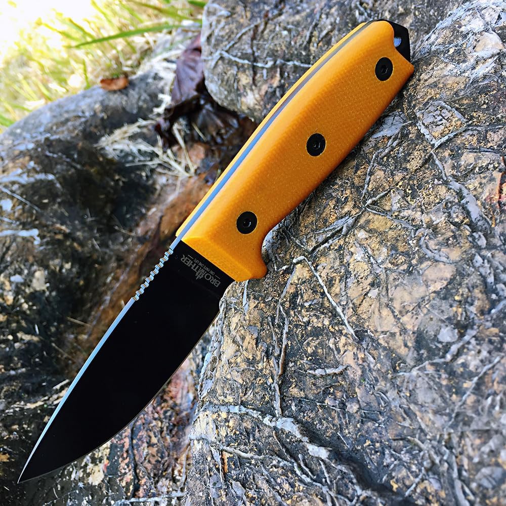 Watchman F016 Fixed Blade D2 Knives with Sheath,Full Tang Bushcraft Knife with Kydex Sheath Hunting Knife with Mircarta Handle for Camping, Survival, Fishing (Amber)