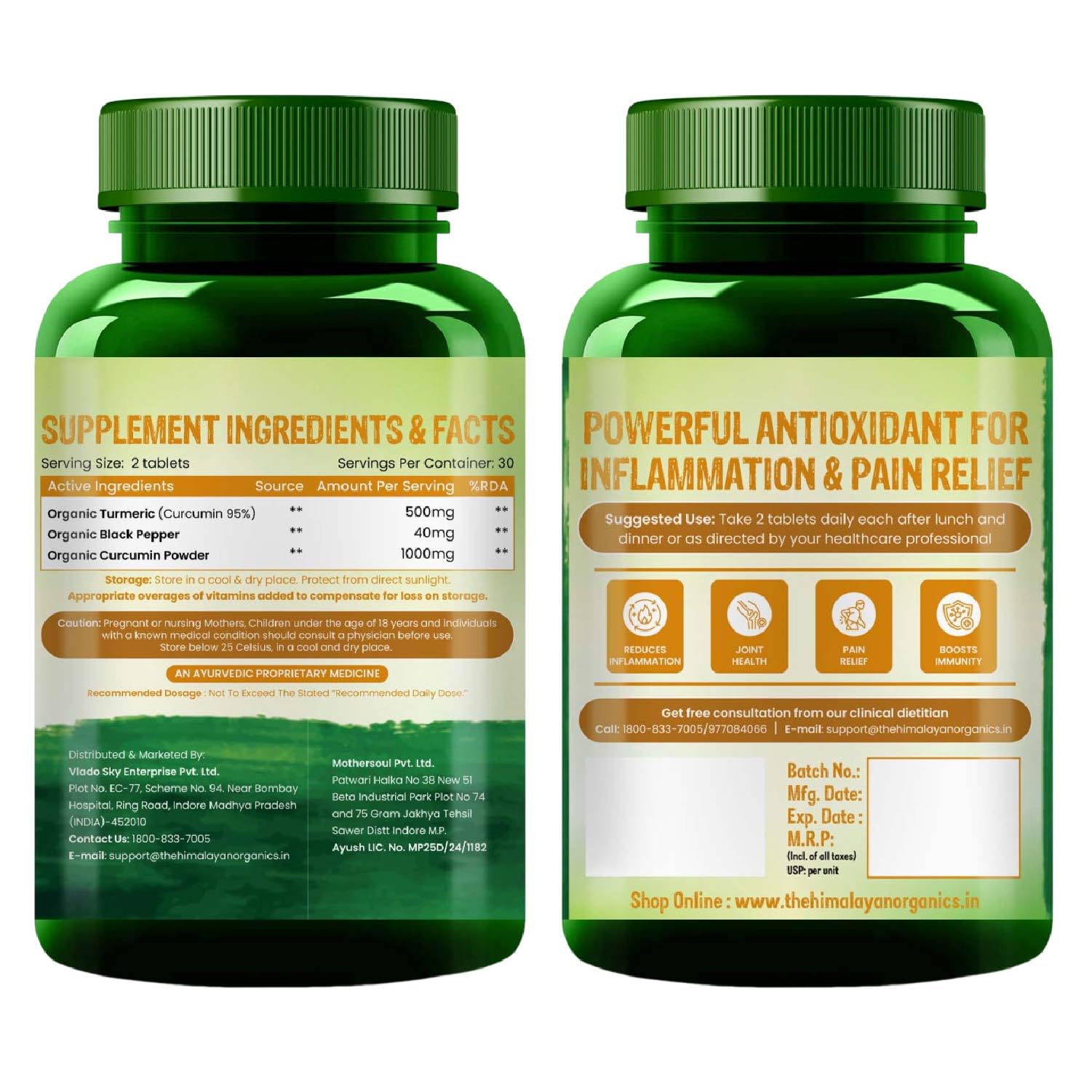 Vlado's Himalayan Organics - Organic Curcumin Tablets 1500+ Mg/Serving with Black Pepper and 95% Curcuminoids | Anti inflammatory Supplement for Adults | With Curcuma Longa, Turmeric | 60 Veg Tablets — Amazon image 10