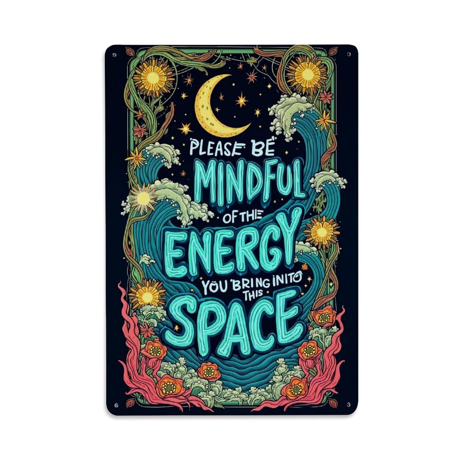 Nestemfo Vintage Mindful Energy Space Art Print Tin Sign Metal Sign, Living Room,Bar, Home, Bedroom Wall Decor,Retro Metal Poster 8X12 Inches