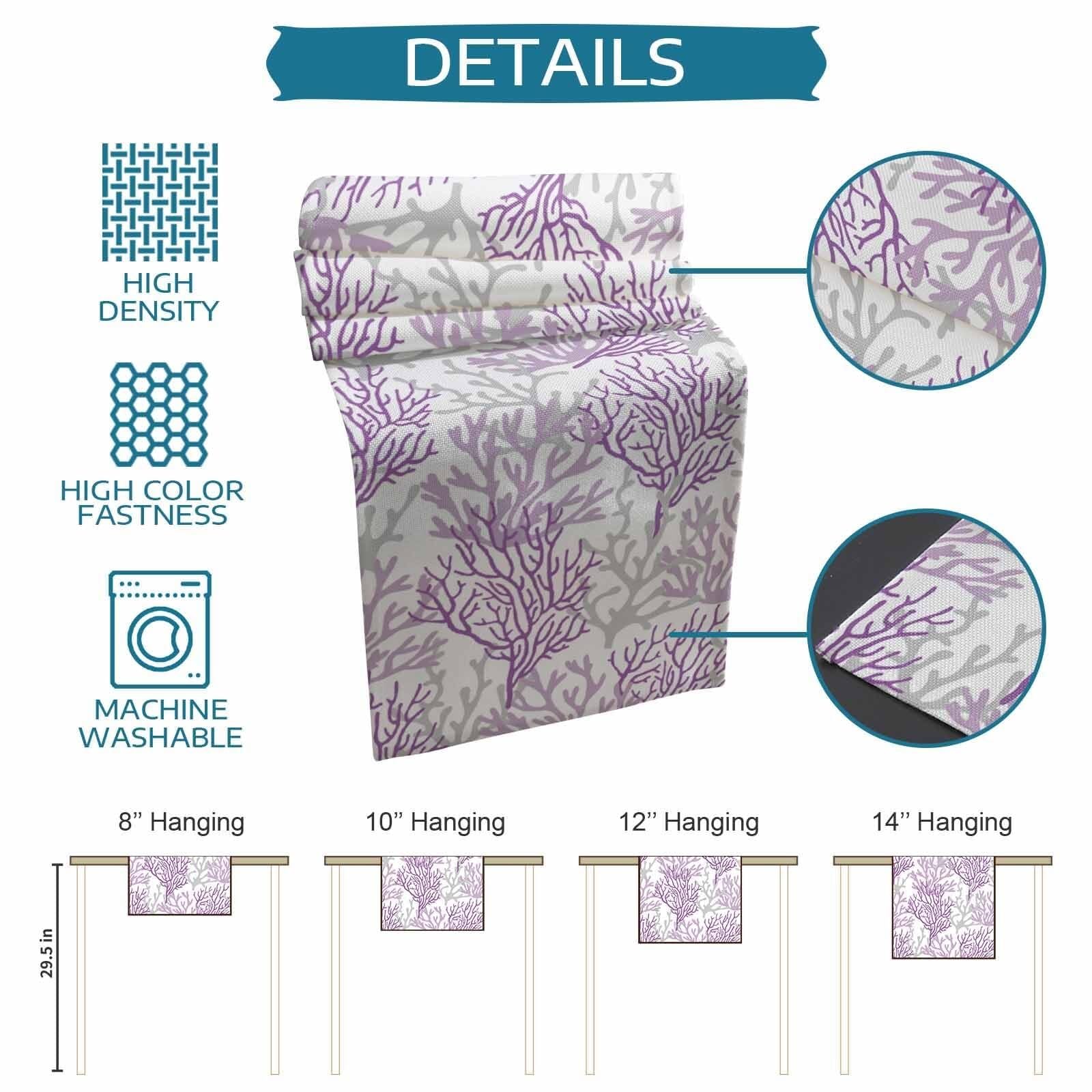 Chemin de Table en Coton et Lin Bleu Corail 13"x60" - Parfait for Une décoration sur Le thème de la Plage en été(Purple Gray Coral,13x120 inch)