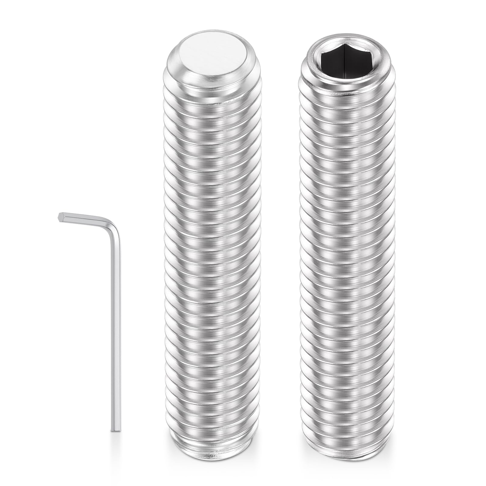 Kozelo 50pcs Flat Hex Socket Set Screws - [M6-1x30mm] 18-8 Stainless Steel Headless Cup Point Allen Head Grub Set Screw with Wrench for Door Handles, Bathroom Fixture & Towel Rack