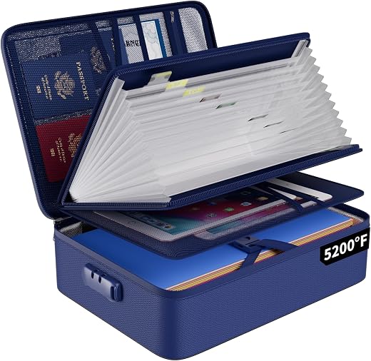 ENGPOW 5200℉ Fireproof File Organizer Bag with 13 Pocket Accordion File Folder,Document Organizer Box with Lock&amp;Labels,Mul...