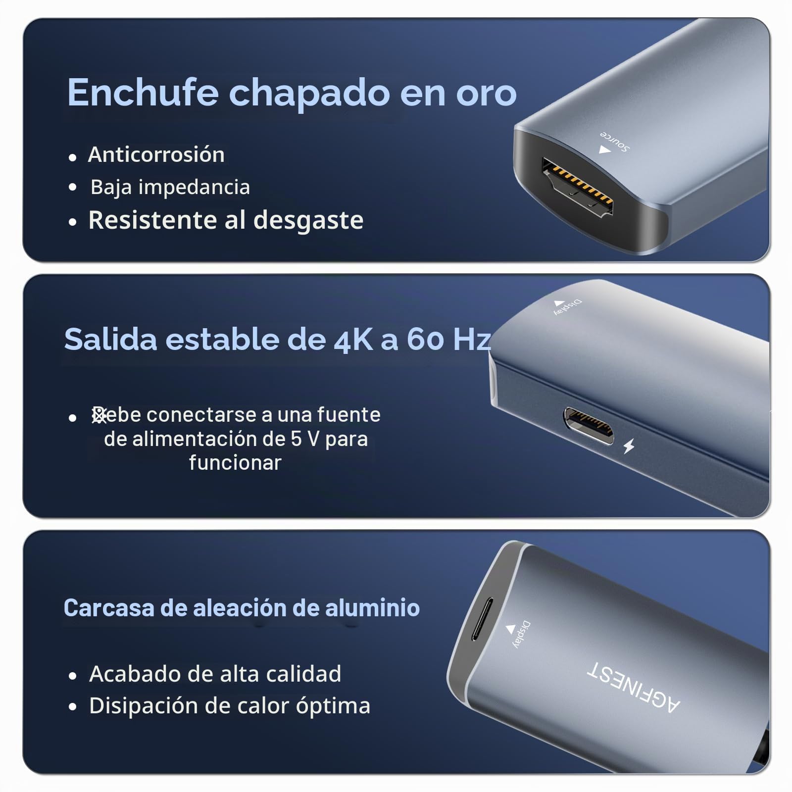 Adaptador HDMI a USB C 4K@60Hz – Convierte fuente HDMI a pantalla USB-C, carcasa de aluminio, compatible con PS5, Xbox, Switch, portátil, Fire TV Stick, gafas AR XREAL Rokid RayNeo monitor portátil