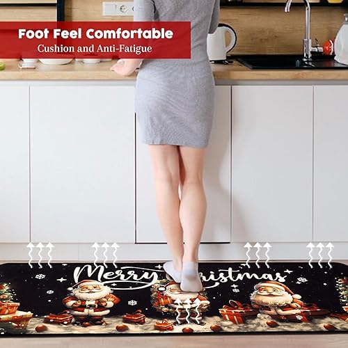 Miniatura 6 de Juego de 2 alfombras de cocina con texto en inglés Merry Christmas, bonito Papá Noel y regalo de Navidad, tapete antideslizante lavable para el