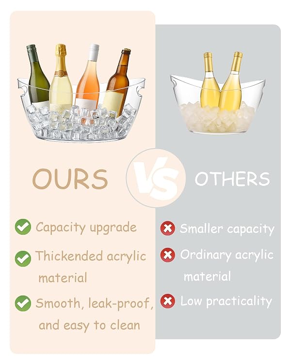 2-Pack Clear Acrylic Ice Buckets for Parties (5.5L Each) – Large Plastic Beverage Tubs with Scoops – Wine Bucket Chiller for Parties, Drink Buckets for Outdoor Events, Mimosa Bar, BBQ by ZILAMGOO - Image 4