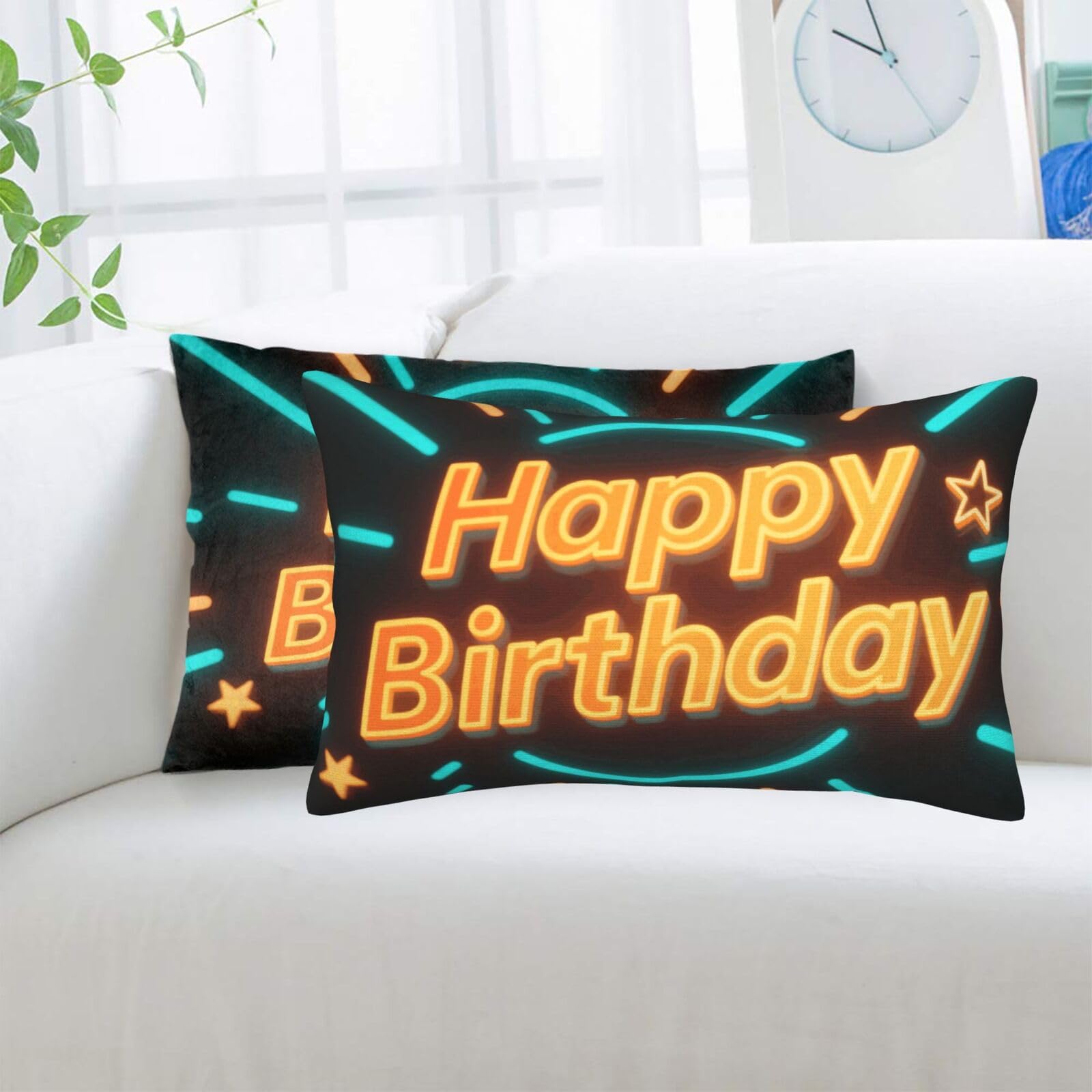 2 Pack Standard Pillowcases Sets, Ultra Soft Comfort Microfiber Plush Pillow Cases Happy Birthday Decorative Throw Pillow Cover with Hidden Zipper for Bedroom, Sofa, Couch,16"X24"