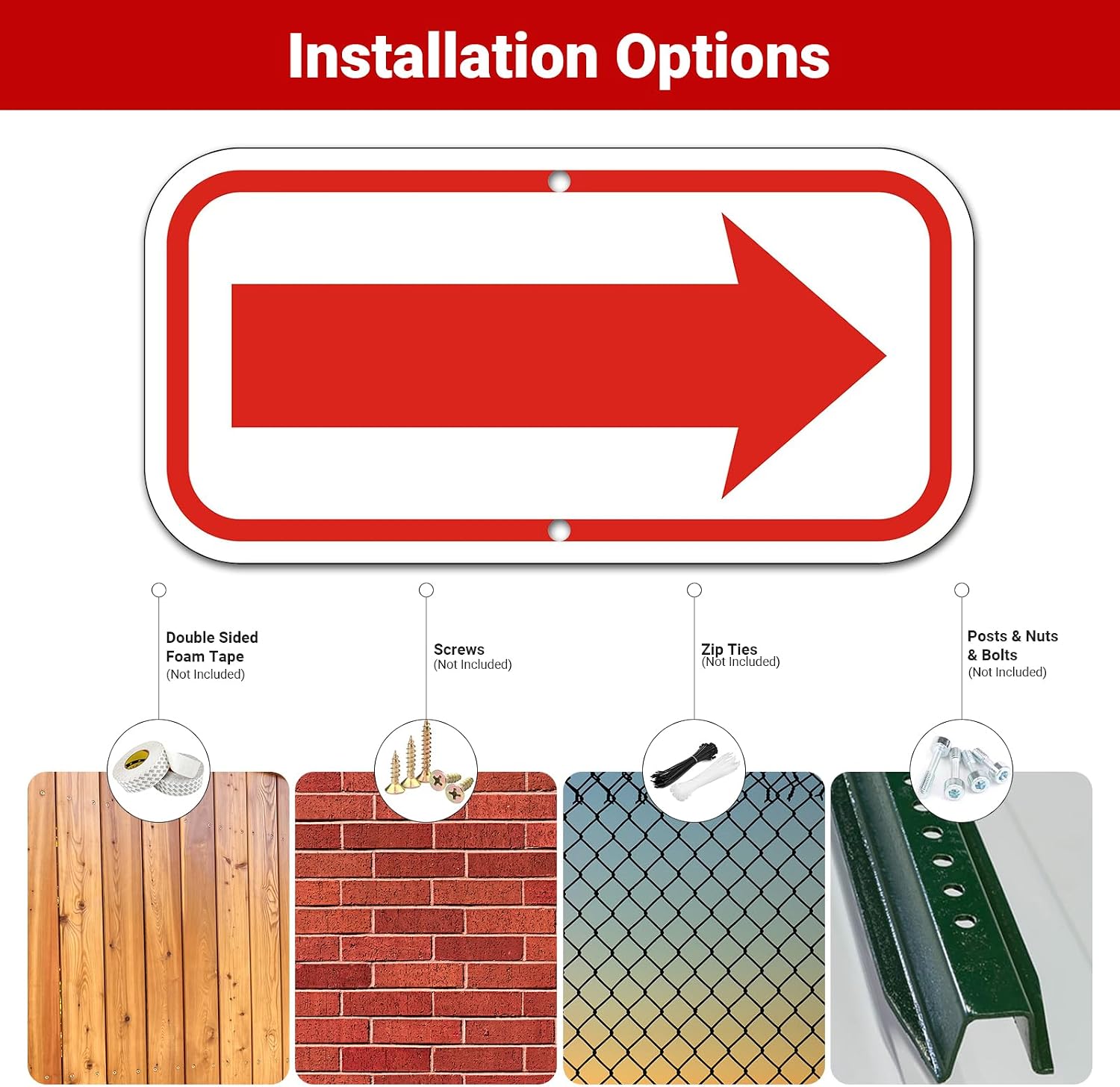 (2 Pack) Red Arrow Signs, 12” x 6” Rust Free Aluminum Reflective Signs, This Way Directions Arrow Sign, UV Protected, Fade Resistant, Weatherproof, Easy to Mount
