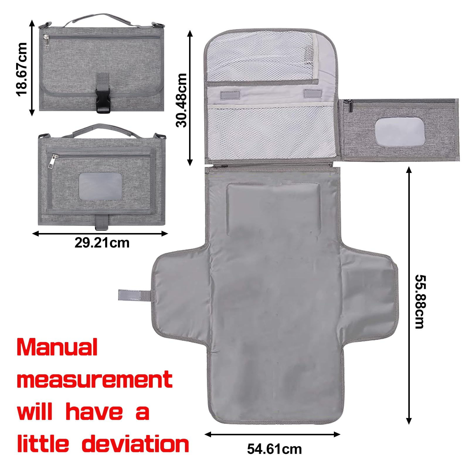 JSTHHTT Fasciatoio Portatile Pieghevole e Impermeabile, Fasciatoio Portatile, Dispenser Salviette e un Comodo Cuscino, Riutilizzabile Lavabile In Lavatrice, Viaggio e Regalo Battesimo (Grigio)