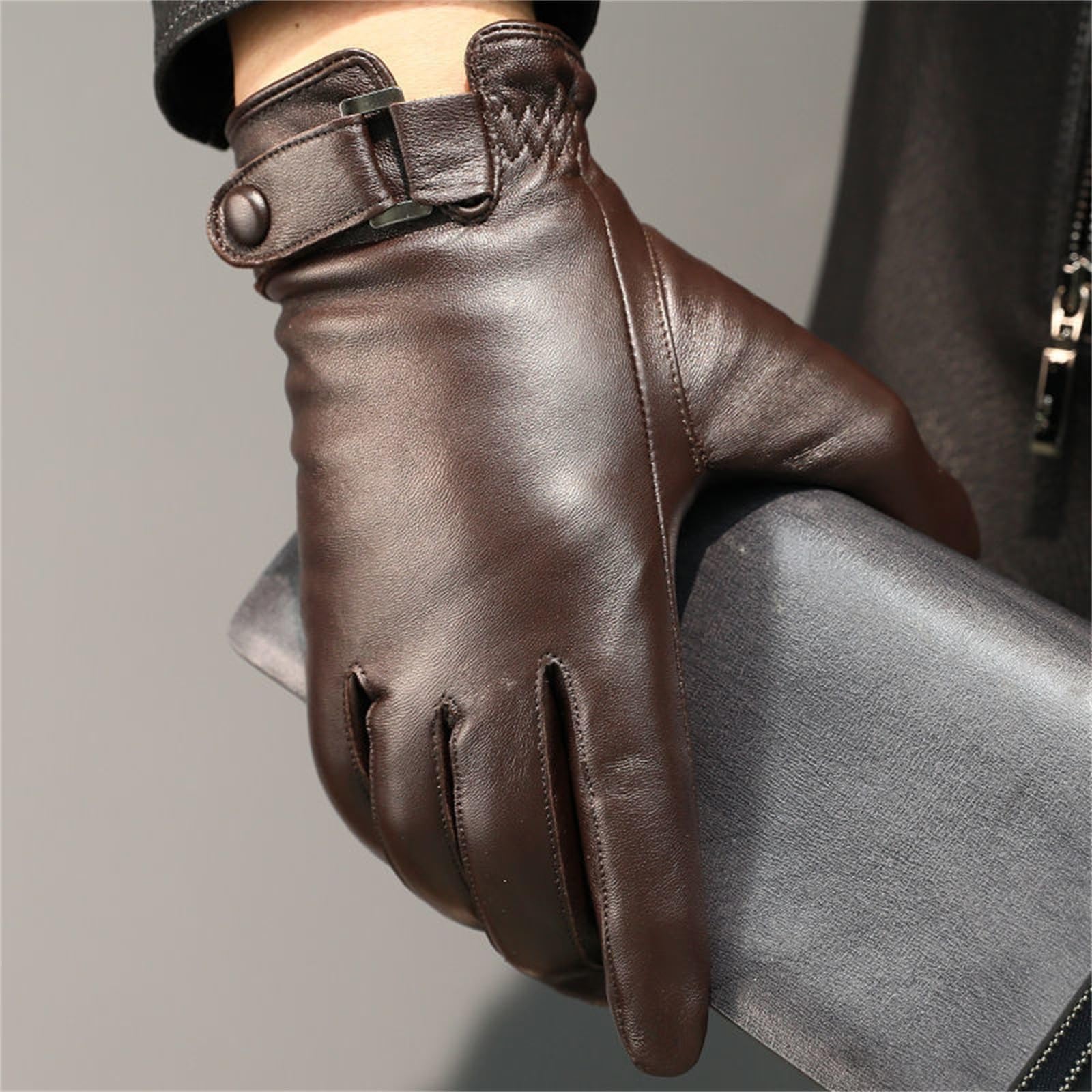 Gants d'hiver chauds pour homme en cuir épais brun pour le quotidien