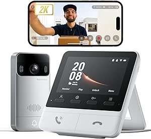 SwitchBot WiFi Video Door Phone with 4.3 Inch Color Screen, 2K Video Doorbell with 165° Wide Angle, Outdoor Wireless Inter…
