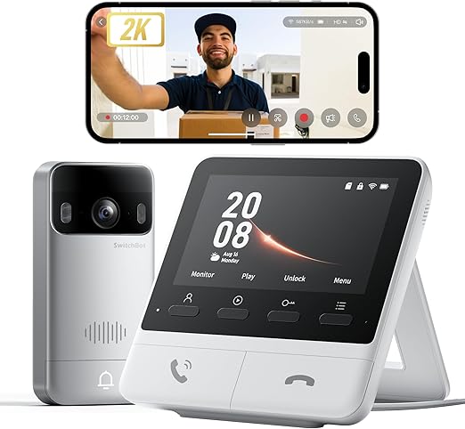 SwitchBot Videocitofono WiFi con Schermo a Colori da 4,3'', 2K Video Campanello con grandangolo di 165°, Citofono Senza fili da Esterno, 5000 mAh, Audio Bidirezionale, Compatibile Alexa