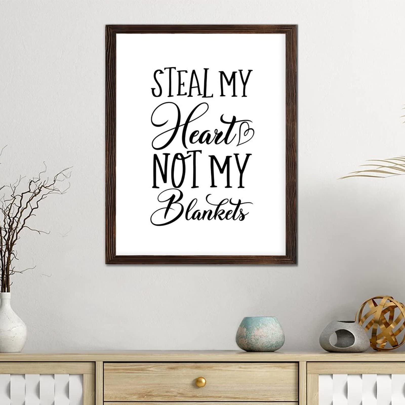 Placa de madera enmarcada con frases motivacionales, letrero de madera con texto en inglés ''Steal My Heart'', letrero de madera rústica para sala de estar, dormitorio, regalo de inauguración de la