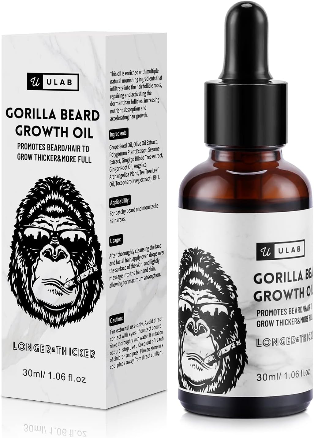 Gorilla Beard Oil for Hair Growth, Mens Natural Daily Hair Growth Oil Formula for Beards and Facial Hair, 30ml