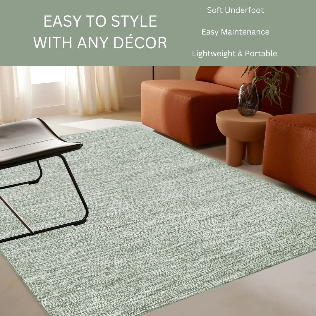 Hand Woven Area Rug 3x5 Feet - Rustic Farmhouse Bohemian Accent Rug for Living Room Bedroom Kitchen Entryway Floor Mats - Ideal for High Traffic Areas 100% Cotton Rag Rug Green