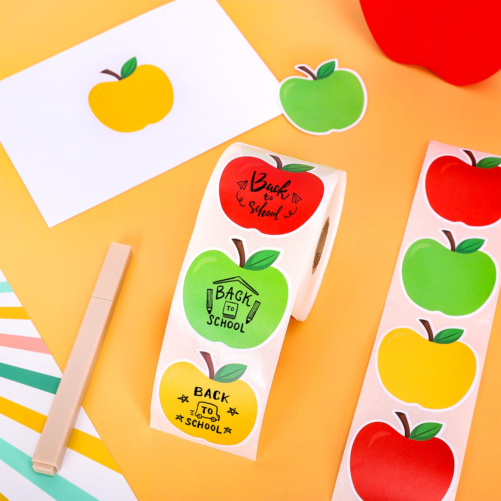 FYSUIMU Powrót do szkoły Apple Direct etykiety termiczne, czerwone, zielone, żółte, w kształcie jabłka, naklejki na owoce, samoprzylepne naklejki na drukarkę, do samodzielnego wykonania, plakietka z