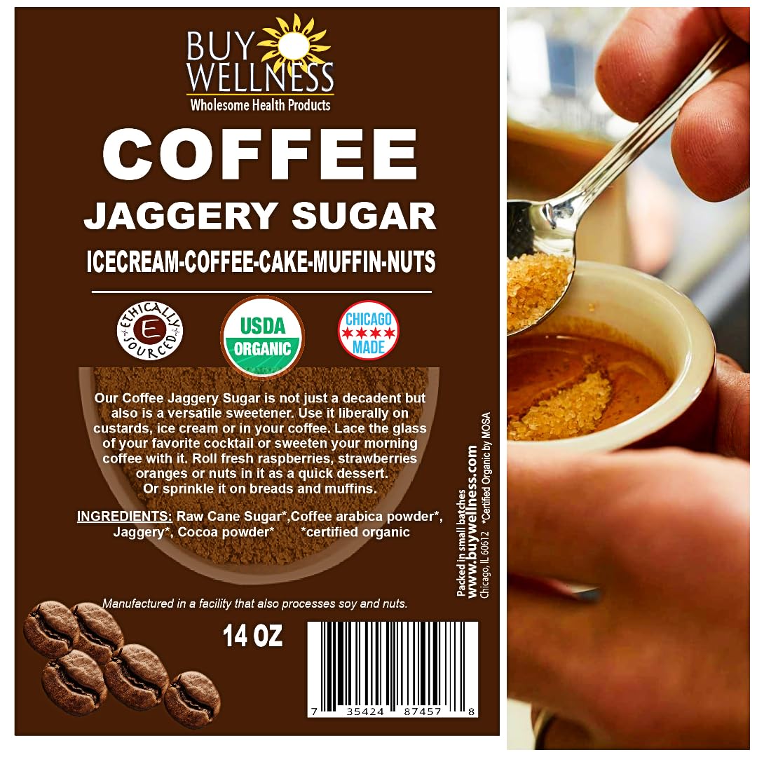 Buy Wellness Organic Coffee Jaggery Sugar Real Coffee Turbinado Sugar Low Glycemic Jaggery Vanilla Hint Sugar Non GMO No Artificial Flavor Baking Cocktails Desserts BulK (14 oz)