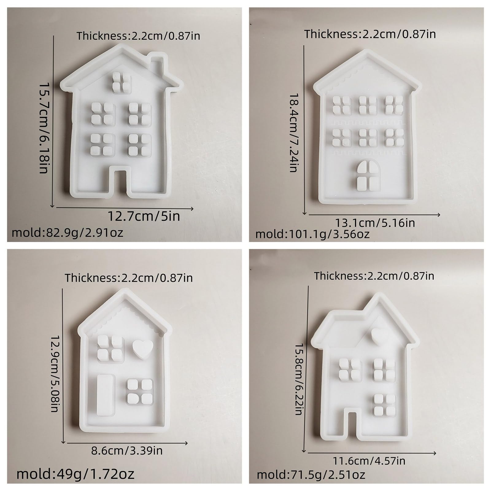 Confezione da 4 stampi in silicone fatti a mano a forma di casa in resina, adatti per decorazioni e regali