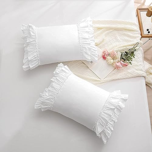 Vista 180 de Fundas de almohada cuadradas blancas con volantes, fundas de almohada europeas, 100% algodón, 18 x 18 pulgadas, 2 unidades Blanco 3