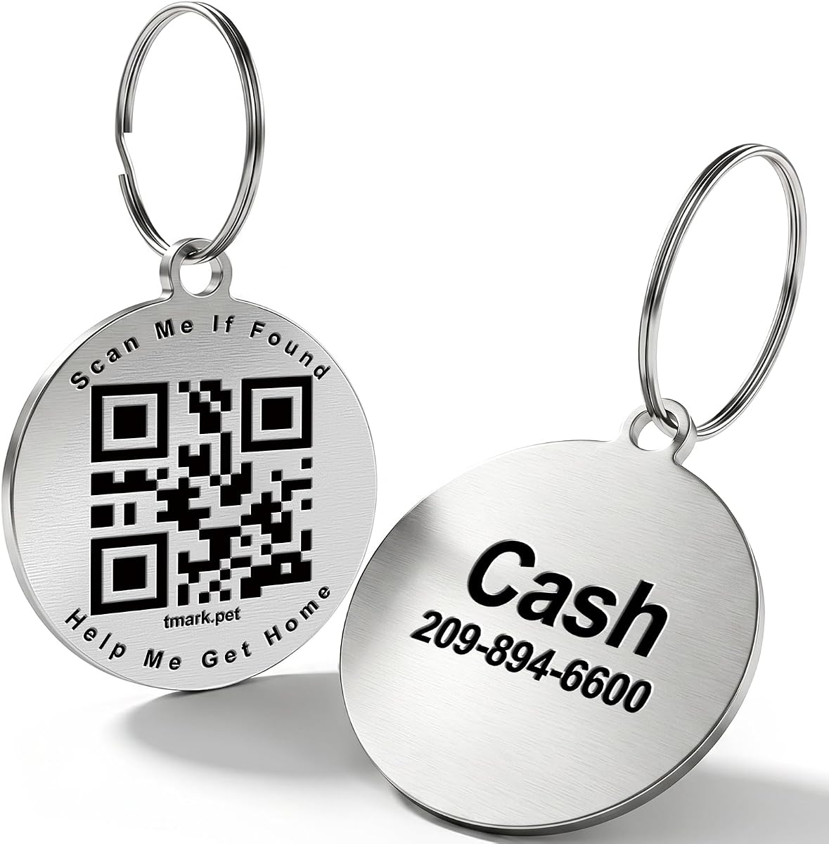 Etiquetas para perros personalizadas Etiquetas de identificación de mascotas personalizadas con código QR | Alertas de escaneo en tiempo real, perfil de mascota modificable, sin suscripción ni tarifas, grabado con láser, texto claro y ultra duradero (redondo)