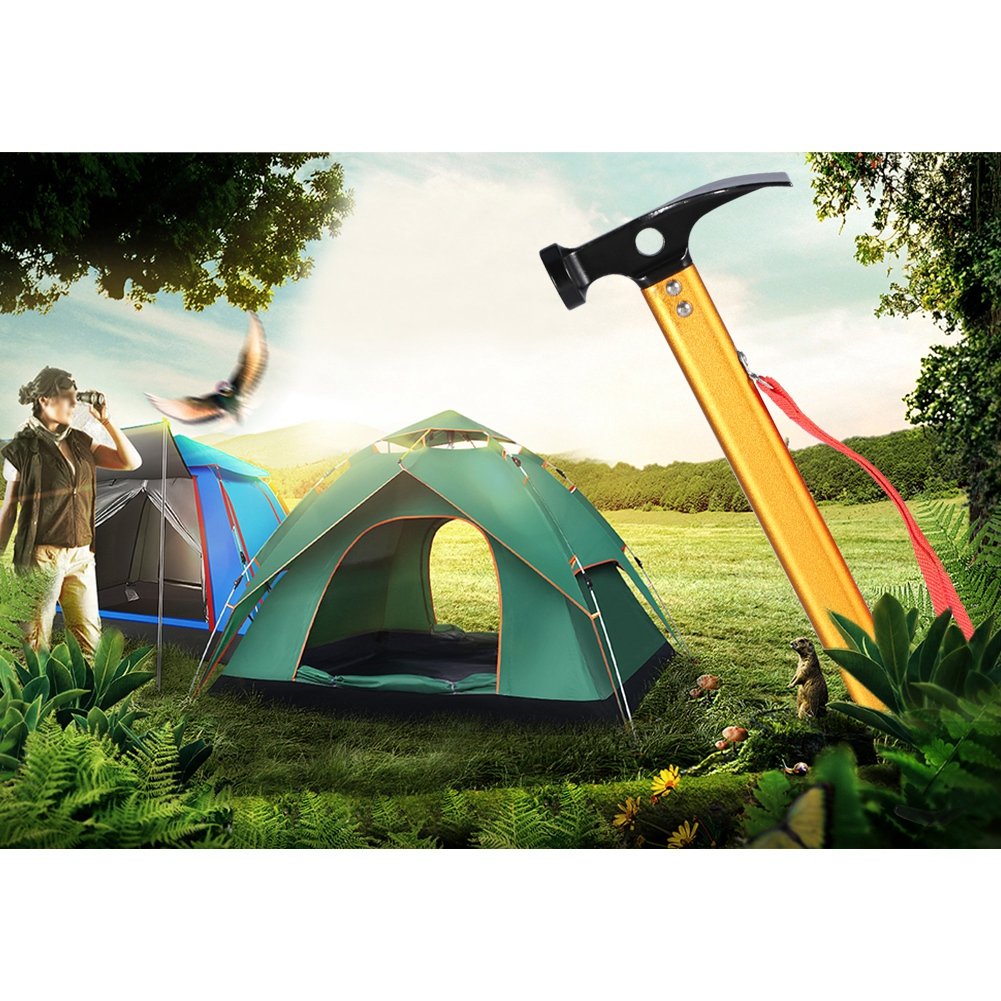 Keenso Camping Marteau, Marteau de Tente Marteau Maillet pour Piquets de Tente Peg Hammer Portable pour Camping, Bivouac Sports de Plein Air(Or)