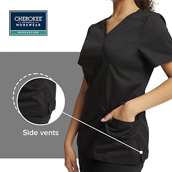 Cherokee Scrubs Top for Women Mock Wrap with 3 Pockets, Soft, 2-Way Stretch & Durable Fabric - WW610