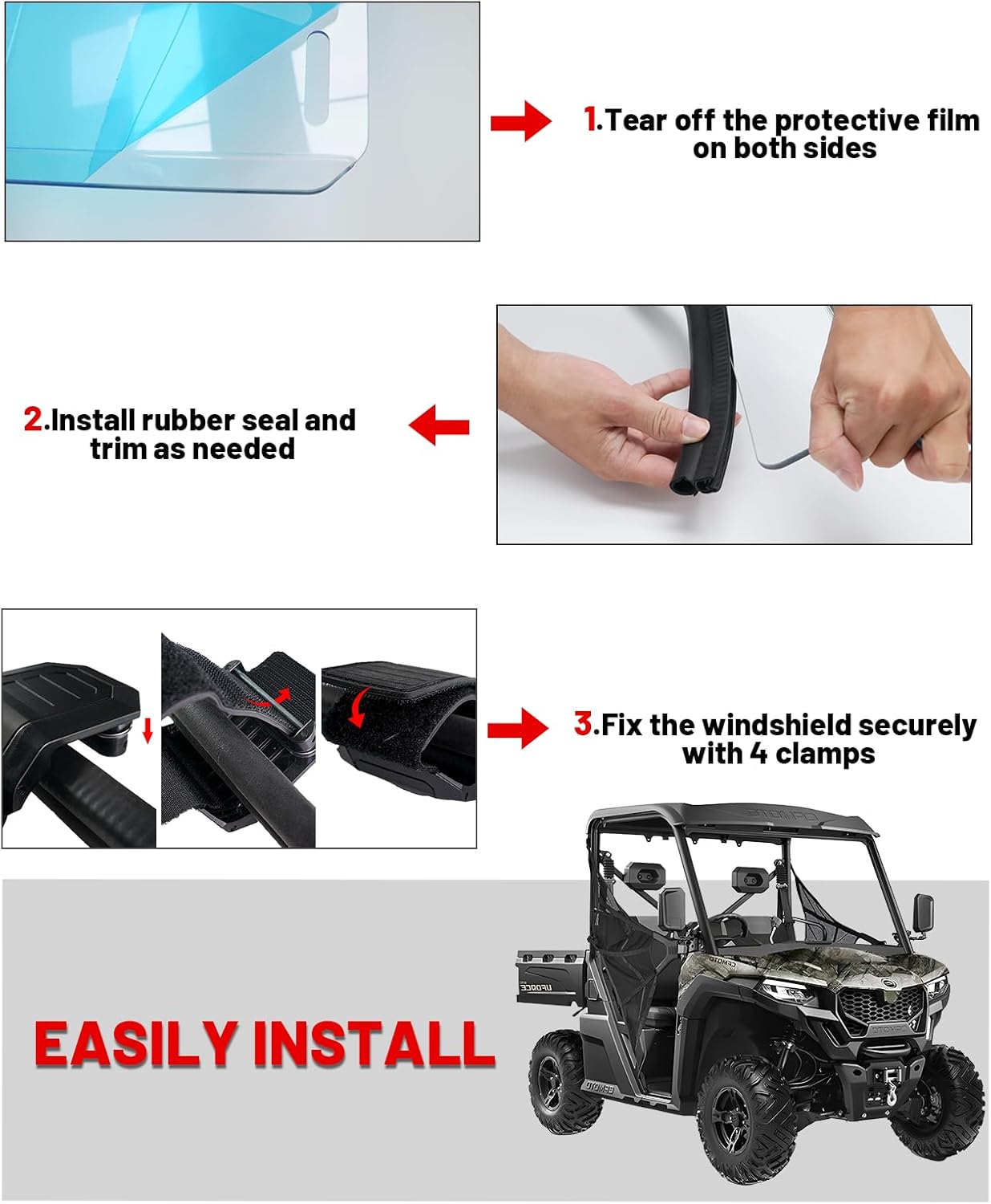 StarknightMT UForce 600 Front Windshield Vented Scratch Resistant Window Compatible with CFMOTO UFORCE 600 2021-2026/ 800XL 2025 2026 Clear UTV Full Windshield PC