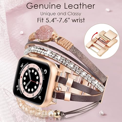 Vista 80 de VISOOM Beaded Boho Bracelet Compatible for Apple Watch Band 40mm/38mm/41mm/42mm iWatch Series 10 9 8 7 SE 6/5/4 Women Leather Fashion Cute Handmade