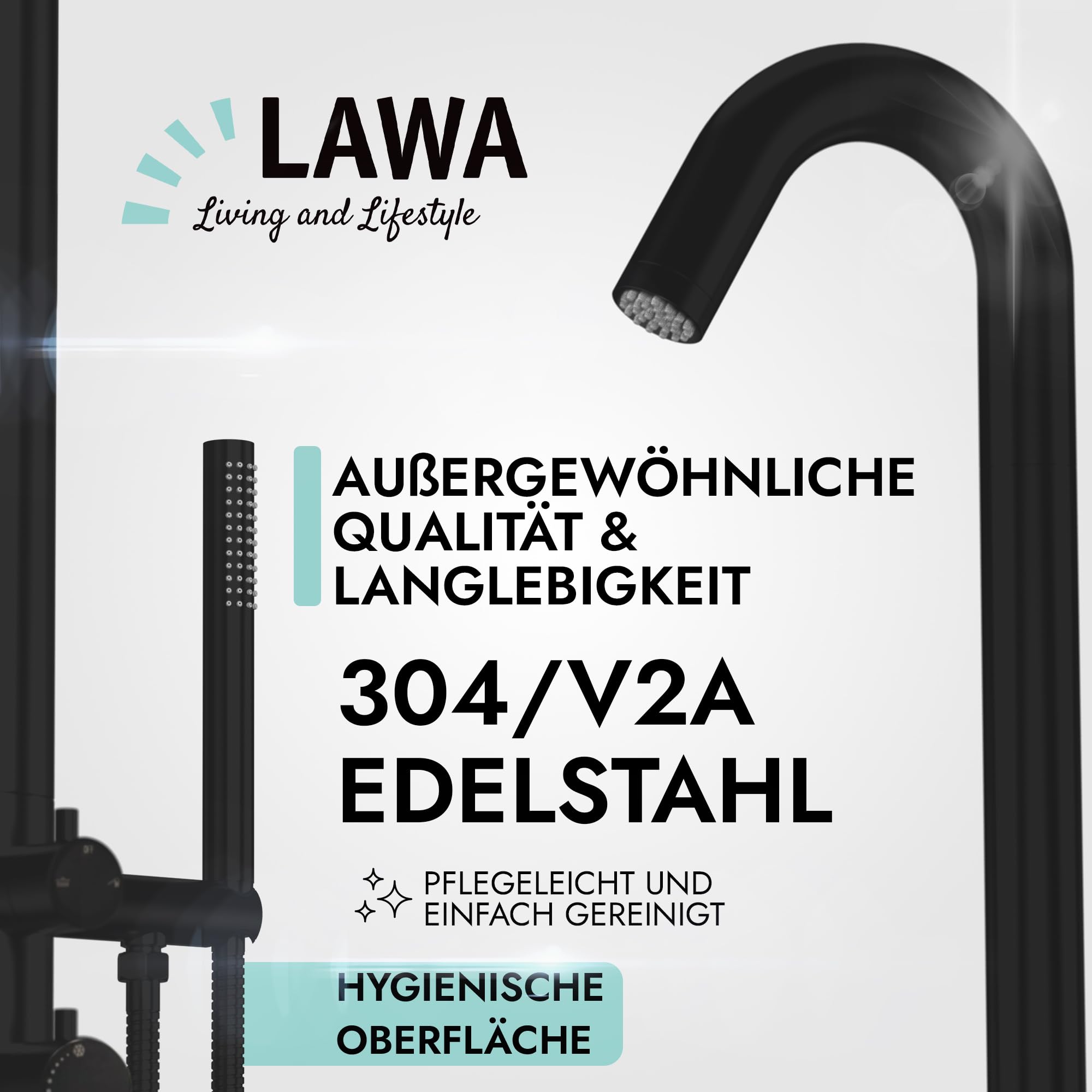 Gartendusche Edelstahl mit Handbrause Warm I Kalt V2A I 304