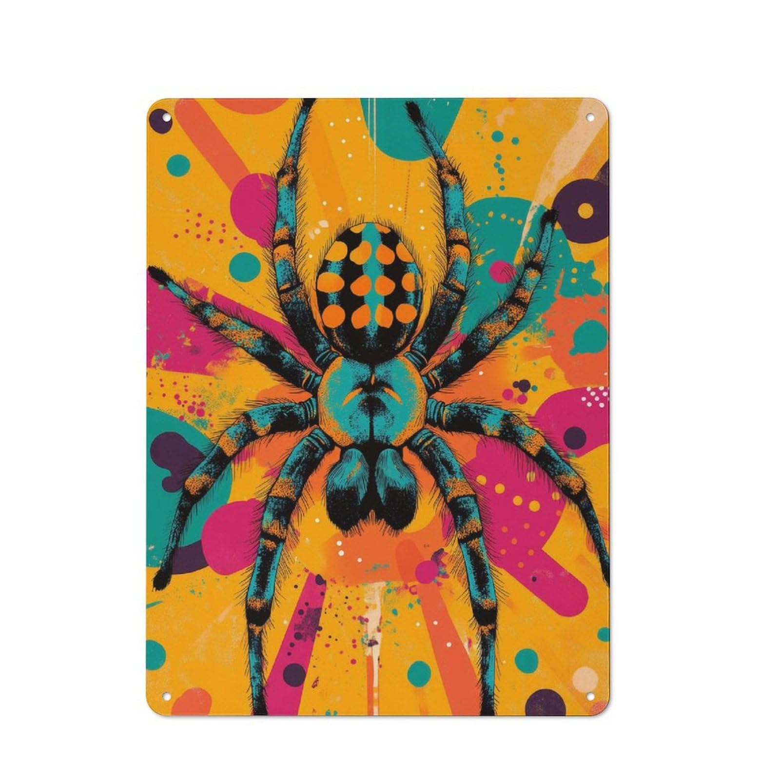 Junmoney Vibrant Spider Illustration Arachnids In A B Metal Wall Sign 40X30cm Featuring Old Pop Art Style Colorful Spider Art For Hallway Wall, Suited To Wall Display Collectors