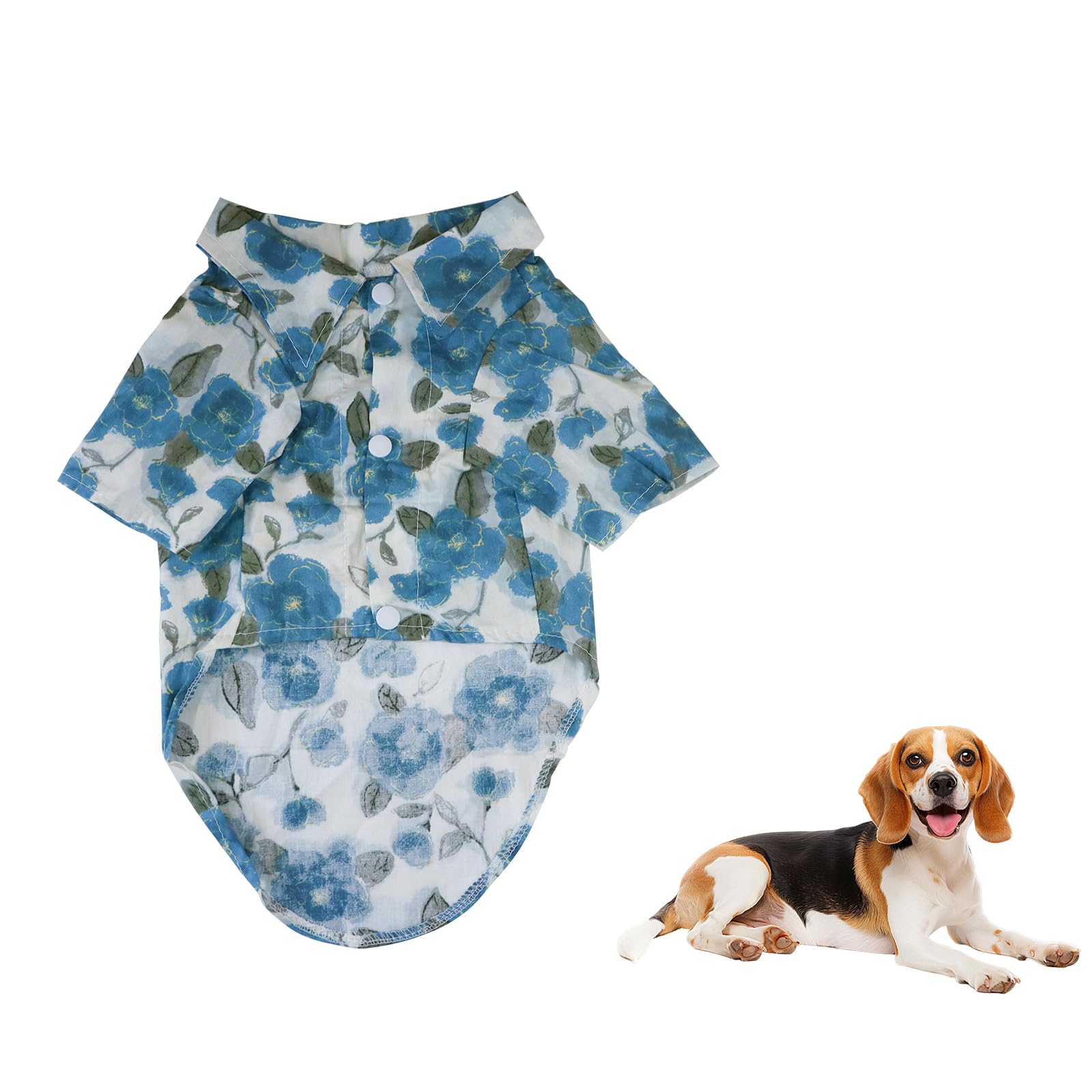 LuckyOpt Pet Clothe, Fashionable Summer Dog Shirts with Floral Pattern, Pet Polo Shirt for Small Medium Dogs Puppies Cats (Blue, M)