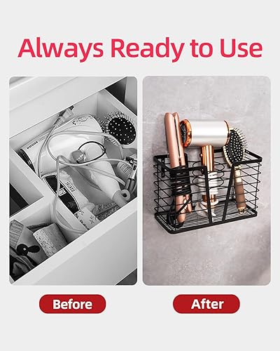 Miniatura 6 de Soporte para secador de pelo, organizador de herramientas de pelo, soporte para secador de pelo, soporte de pared autoadhesivo, compatible con