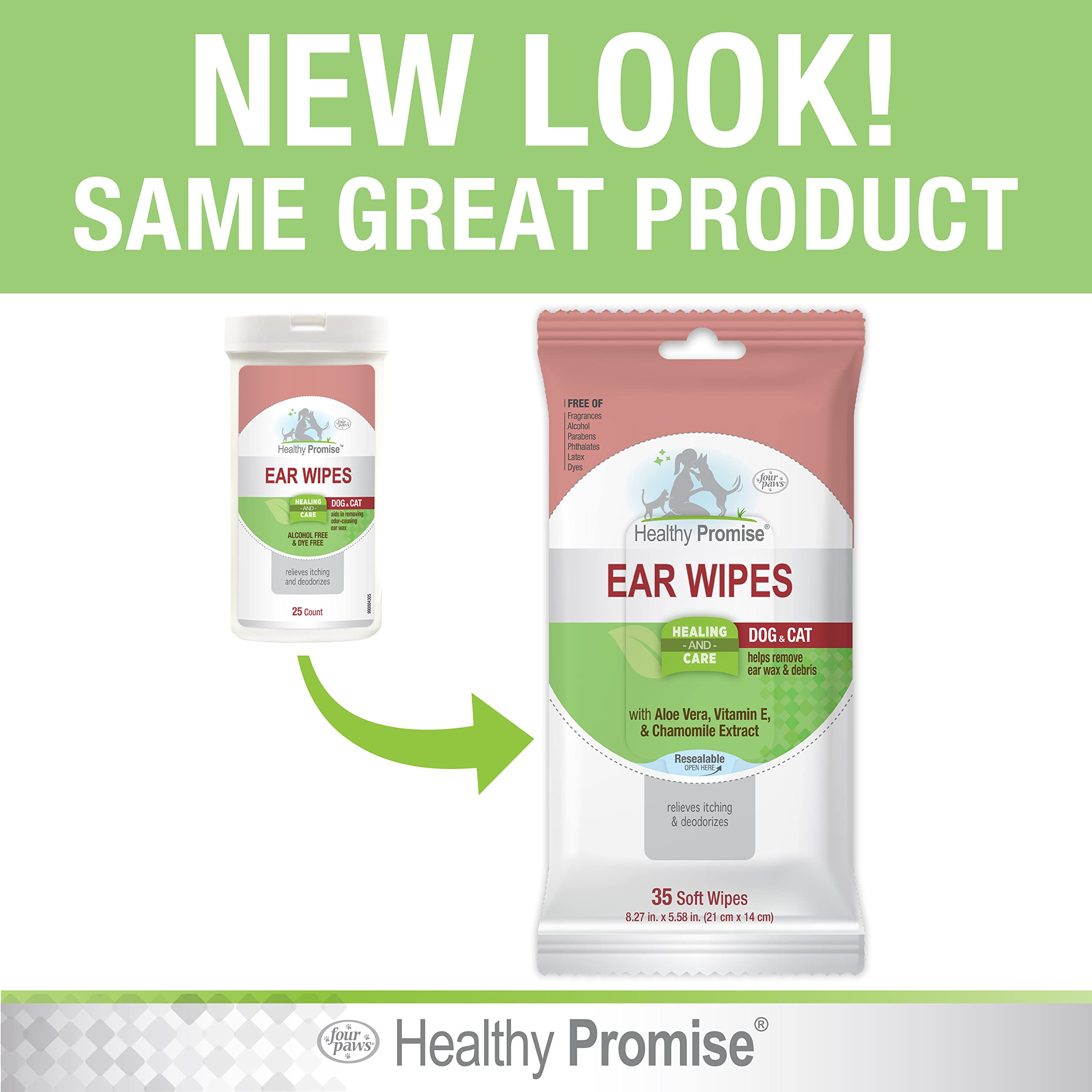 Four Paws Healthy Promise Grooming Soothing Pet Ear Cleaning Wipes, Odor Reducing & Itch Relief, 35 Count - image 6