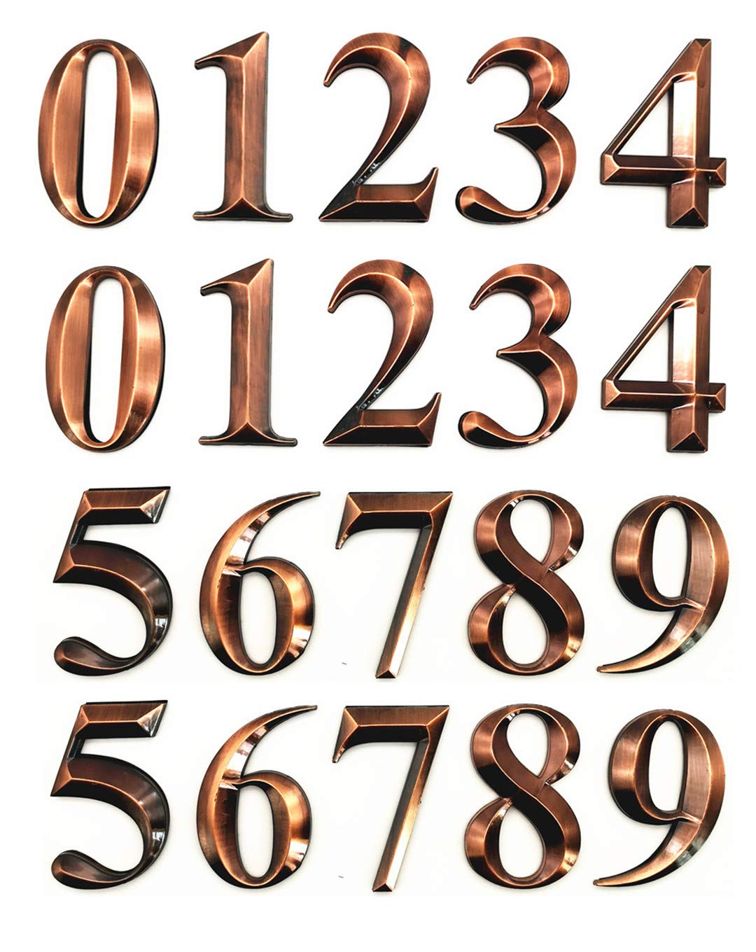 HopeWanSelf Adhesive Mailbox Numbers, 3D Door Address Number Stickers for Office/Apartment/Home, Antique Metal Style, 2-3/4 Inch High, Pack of 2 Sets, Set of 10 Pcs. (20 Pcs (0 to 9), Bronze)