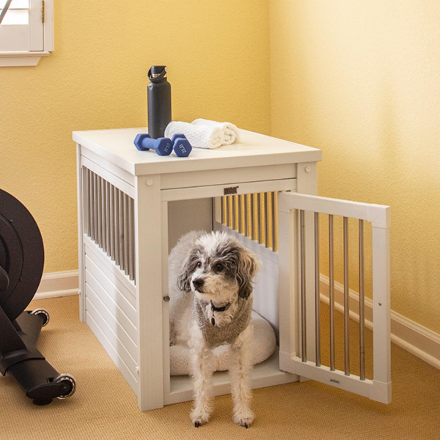 Jaula para Perros Confort Modelo Arkansas - Perrera de Interior - Fabricado con ECOFLEX - Cuatro Colores y Tres tamaños a Elegir (Blanco, M (74,9x53,6x64cm))