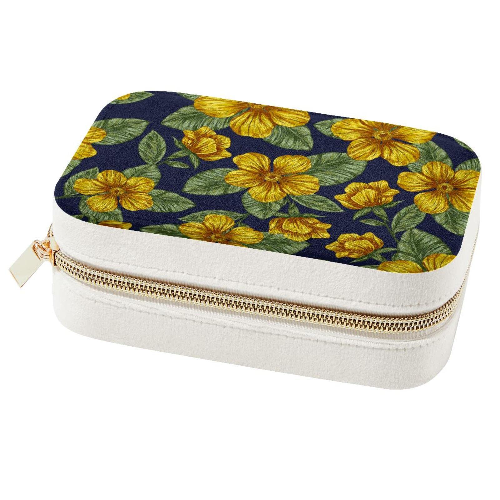 Boîte à bijoux de voyage motif floral jaune pour bagues et colliers